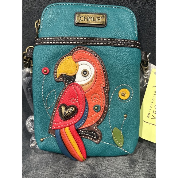 NEW CHALA TURQUOISE PARROT BIRD CELL PHONE CROSSBODY PURSE ADJUSTABLE STRAP - Picture 4 of 7